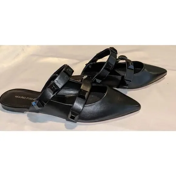 Marc Fisher Womens Searli Studded Strappy Mules Flats Black Size 10 Pointed Toe - Picture 7 of 9